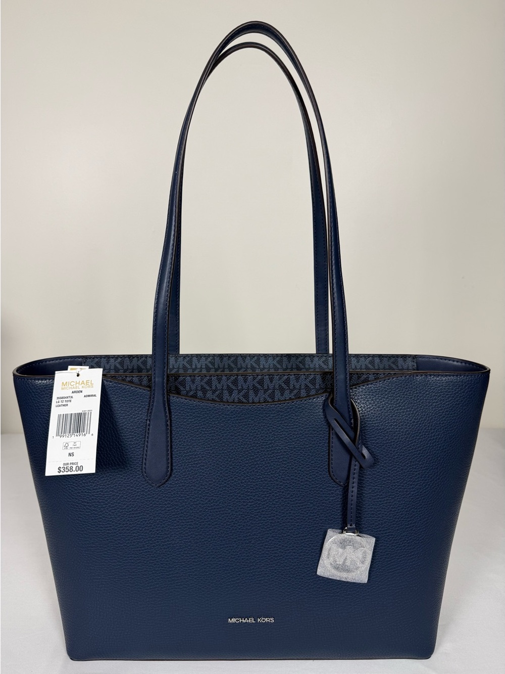 Michael Kors Arden Large Pebbled Leather Tote Bag Admiral Navy Blue - Picture 15 of 16